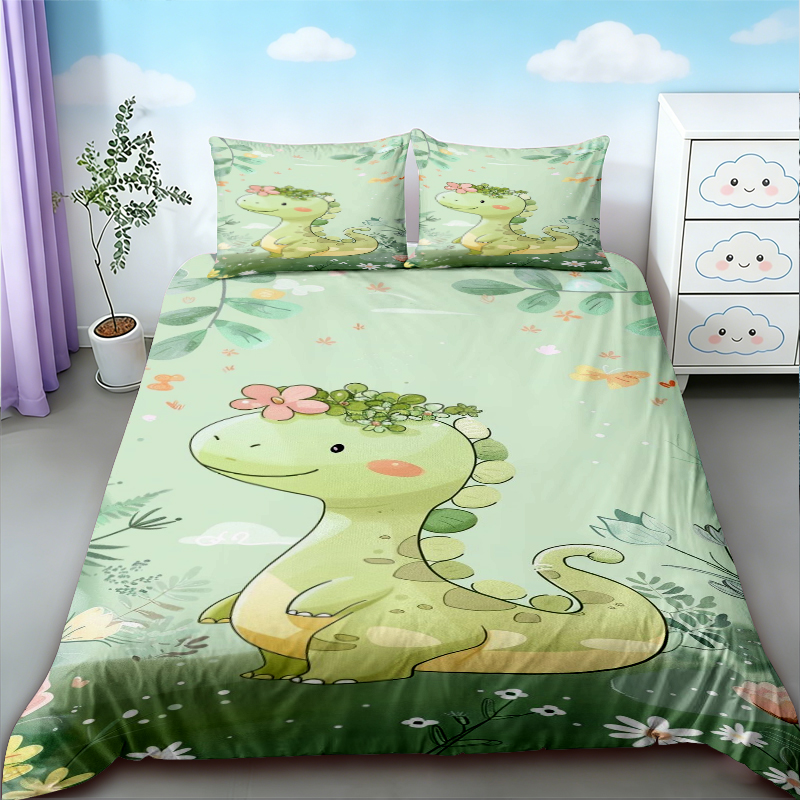 Bedding - Copripiumino con Simpatici Dinosauri, Set Letto